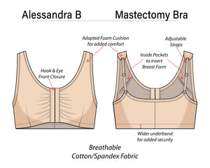 Alessandra B Front Closure Mastectomy Bra with Pockets - M7735