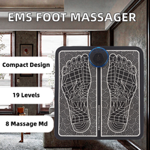 Load image into Gallery viewer, EMS Foot Massage Mat with RF Remote Control and Electrode Pads, USB Rechargeable, 8 Massage Modes, 19 Intensity Levels, Compact Design for Muscle Relaxation
