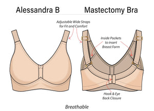 Alessandra B -Mastectomy Bra Based on Cup Sizes - Adjustable Straps and Back Hook & Eye Closure