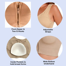 Load image into Gallery viewer, Post Surgery Compression Bra, Zipper Front, Adjustable Straps, Seamless and Wire Free with Removable Pads