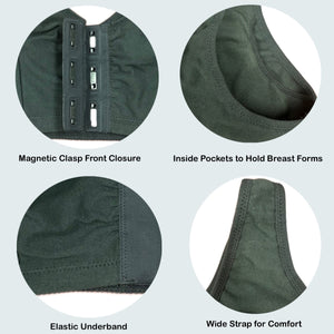 Magnetic Front Closure Pocketed Adaptive Bra - Easy On Front Closure Mastectomy Bra-M7799