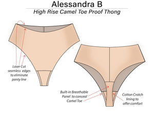 Alessandra B High Rise Camel Toe Proof Thong - M7716